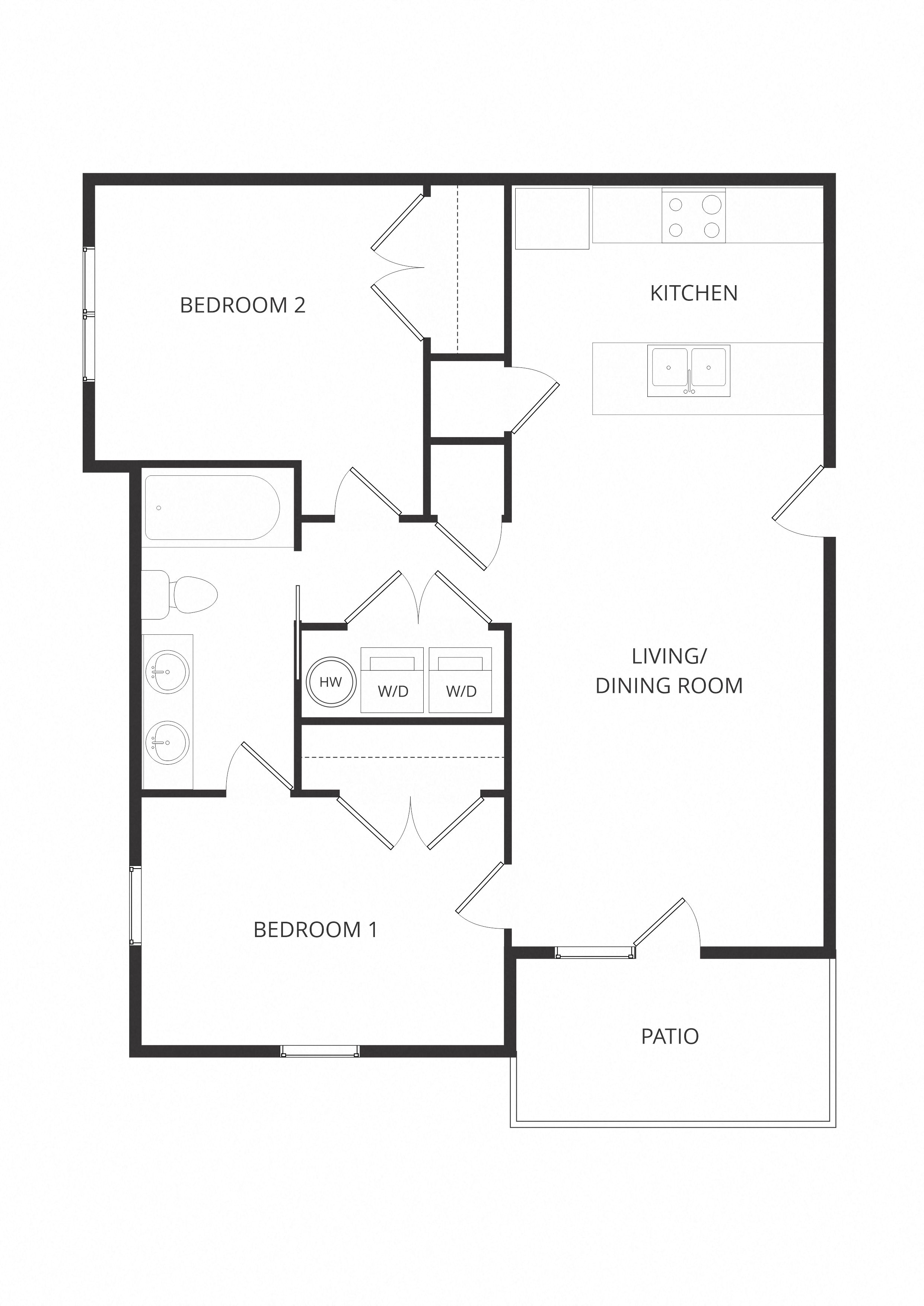 Two Bedroom x One Bathroom floor plan